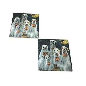 Halloween Handcrafted Ghost Dog Coasters NWT